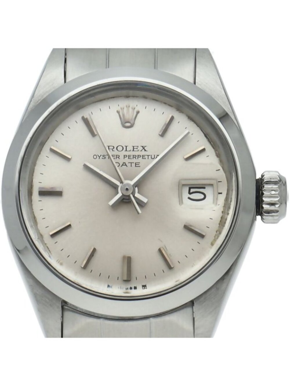 Rolex Oyster Perpetual Date Antique SS Watch Silver OH